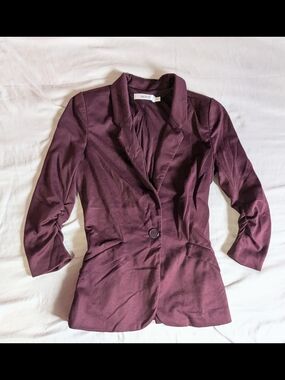 Ricki's GUC Plum/Burgundy Ruched 3/4 Sleeve Blazer Knit Suit Jacket Size XSmall